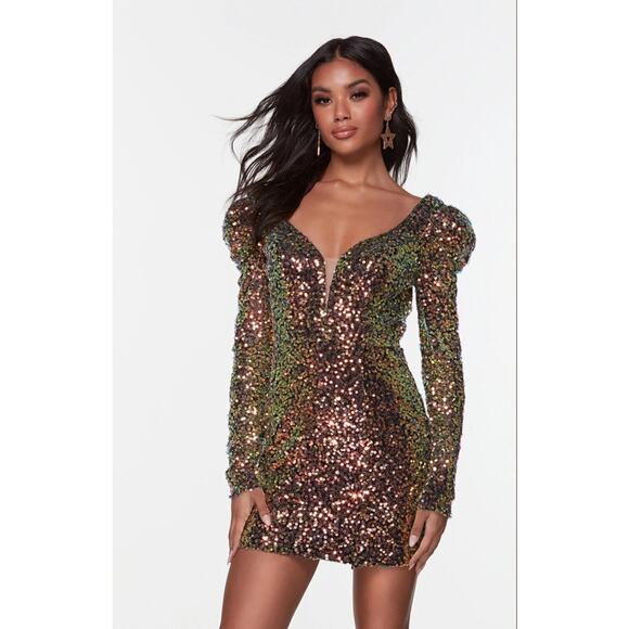 ALYCE PARIS V-Back Long Sleeve Dress in Dragon Scale, Size 6 - Picture 4 of 15